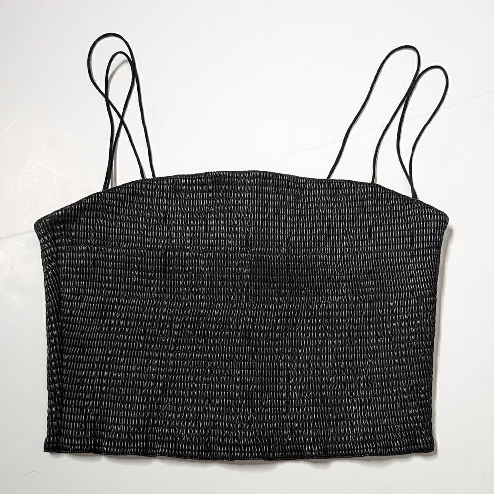 Alice + Olivia Penelope Smocked Faux Leather Crop Tank Size L